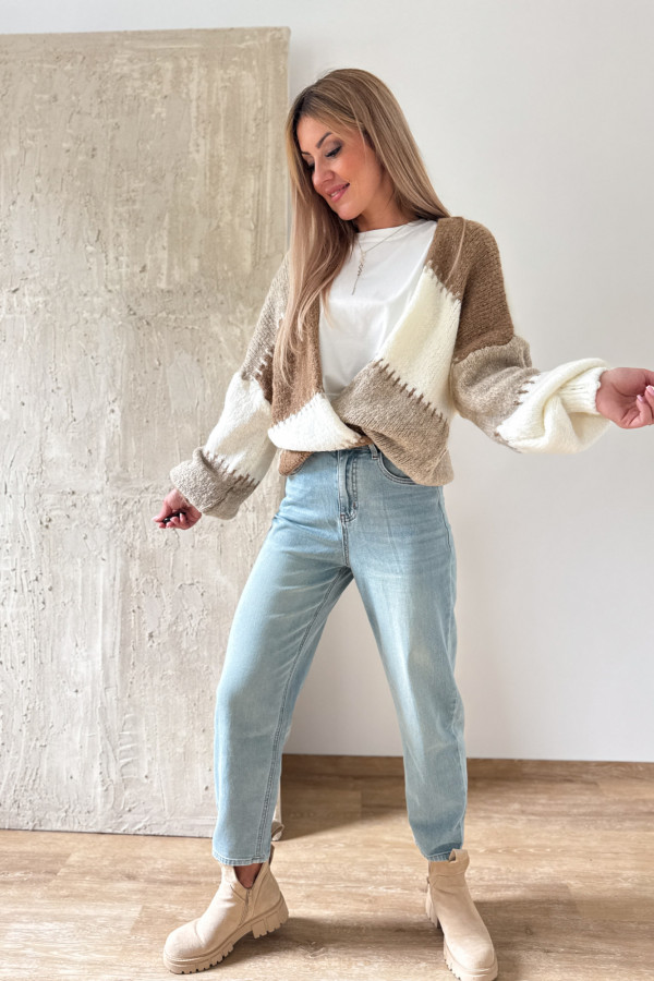 Kardigan Sweter Narzutka Patchwork - Beż Fango Ecru 10
