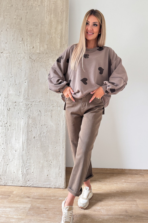 Bluza Oversizowa Serduszko - Mocca z Czekoladą 1