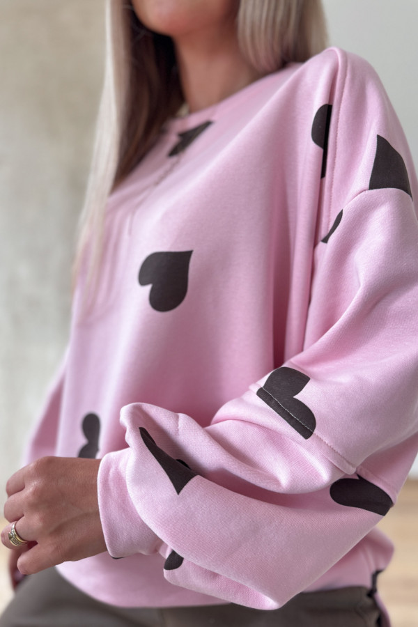 Bluza Oversizowa Serduszko - Pudrowy Róż z Czekoladą 4
