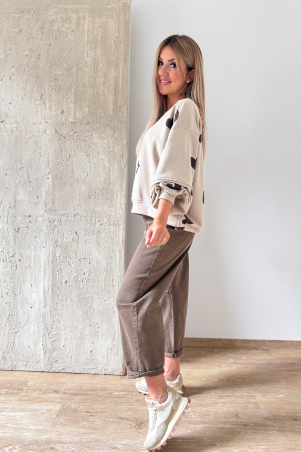 Bluza Oversizowa Serduszko - Beż z Czekoladą 3