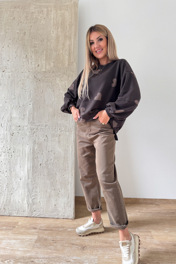 Bluza Oversizowa Serduszko - Czekolada z Moccą