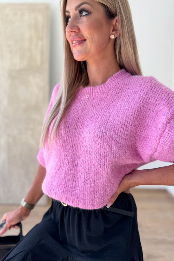 Sweter z Krótszym Rękawem Alva - Cukierkowy Róż 8