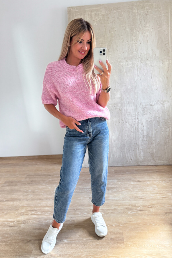 Sweter z Krótszym Rękawem Alva - Pudrowy Róż 1
