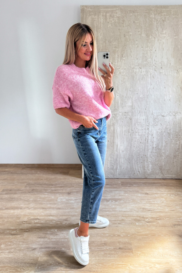 Sweter z Krótszym Rękawem Alva - Pudrowy Róż 2