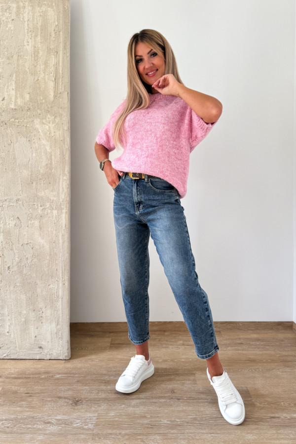 Sweter z Krótszym Rękawem Alva - Pudrowy Róż 6