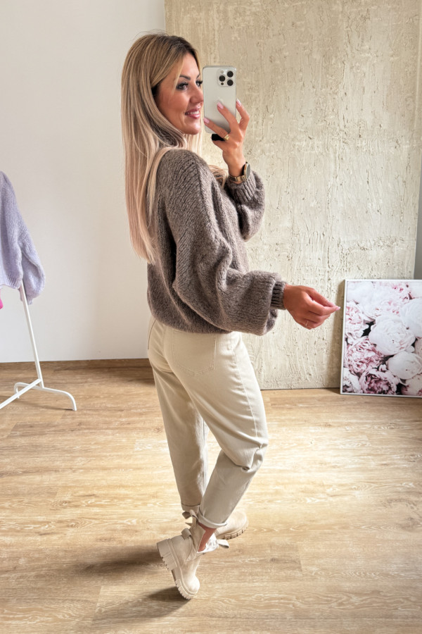 Sweter z Bufiastym Rękawem Ares - Czekoladowy 1