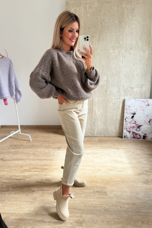 Sweter z Bufiastym Rękawem Ares - Czekoladowy 9