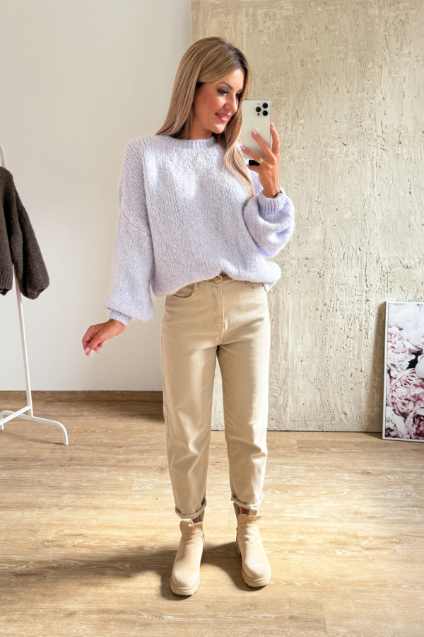 Sweter z Bufiastym Rękawem Ares - Liliowy