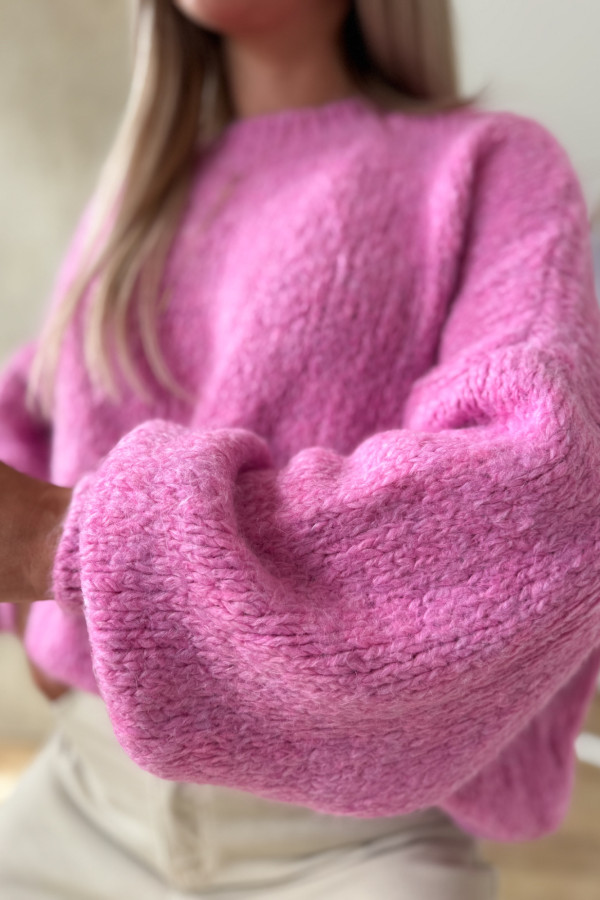 Sweter z Bufiastym Rękawem Ares - Cukierkowy Róż 2