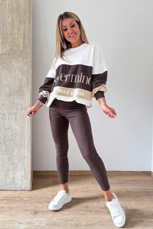 Komplet Dwuczęściowy Never Mind Bluza Leginsy - Czekolada z Beżem 1