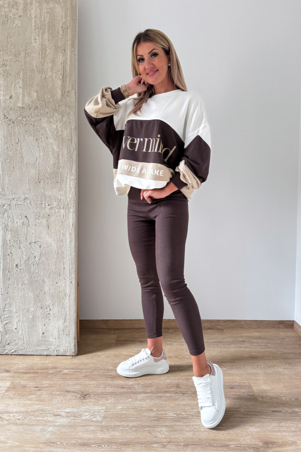 Komplet Dwuczęściowy Never Mind Bluza Leginsy - Czekolada z Beżem 2