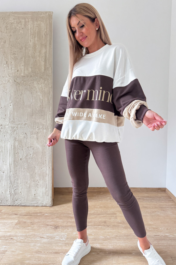 Komplet Dwuczęściowy Never Mind Bluza Leginsy - Czekolada z Beżem 3