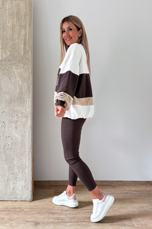 Komplet Dwuczęściowy Never Mind Bluza Leginsy - Czekolada z Beżem 4