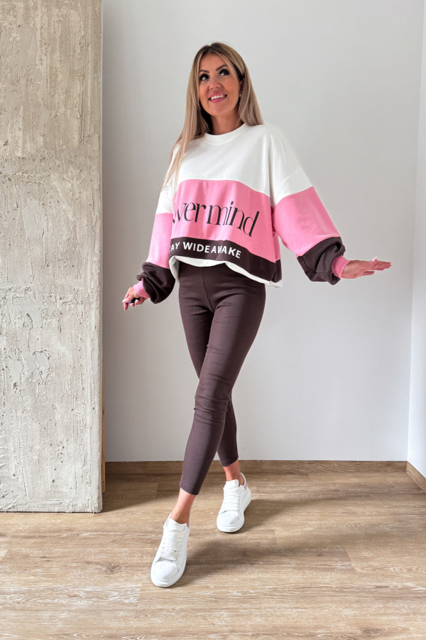 Komplet Dwuczęściowy Never Mind Bluza Leginsy - Czekolada z Różem