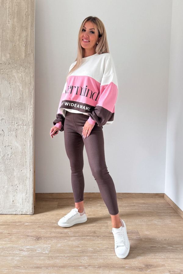 Komplet Dwuczęściowy Never Mind Bluza Leginsy - Czekolada z Różem 2