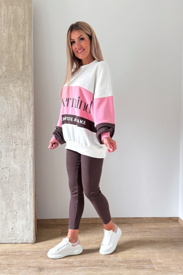 Komplet Dwuczęściowy Never Mind Bluza Leginsy - Czekolada z Różem 5