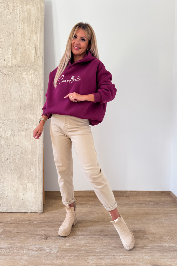 Bluza Oversizowa z Kapturem Ciao Bella - Amarant