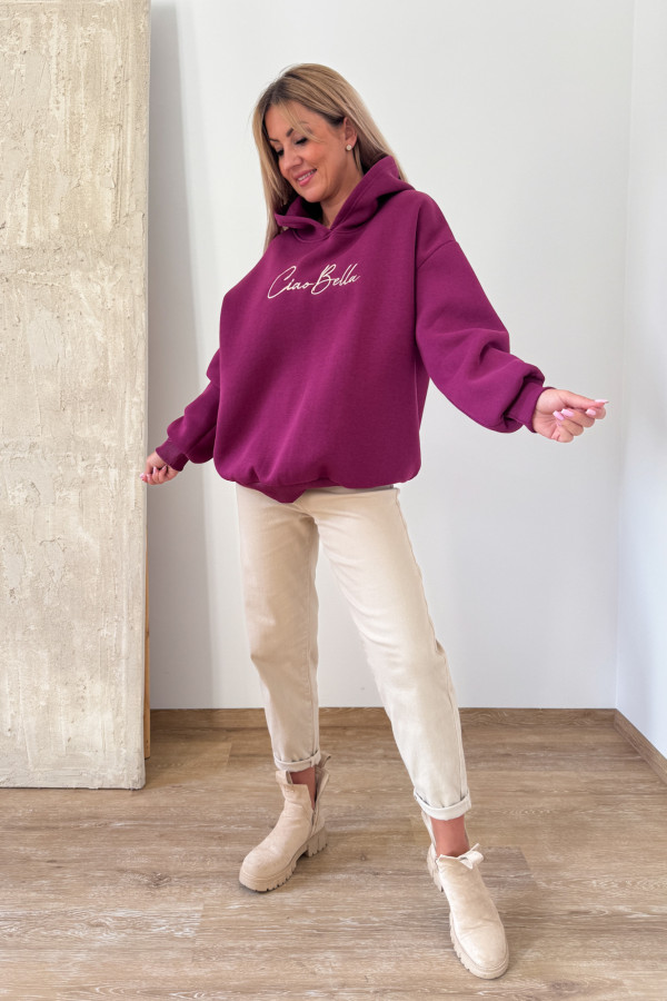 Bluza Oversizowa z Kapturem Ciao Bella - Amarant 8