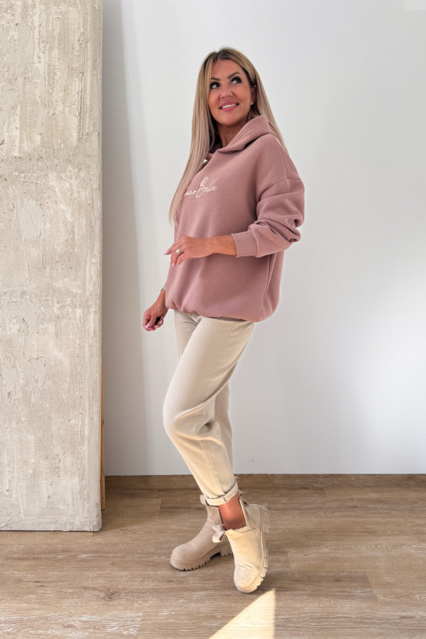 Bluza Oversizowa z Kapturem Ciao Bella - Beżowa 4