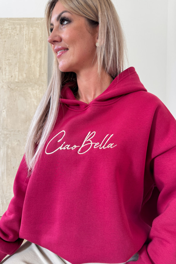 Bluza Oversizowa z Kapturem Ciao Bella - Bordowa 3