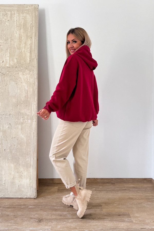 Bluza Oversizowa z Kapturem Ciao Bella - Bordowa 6