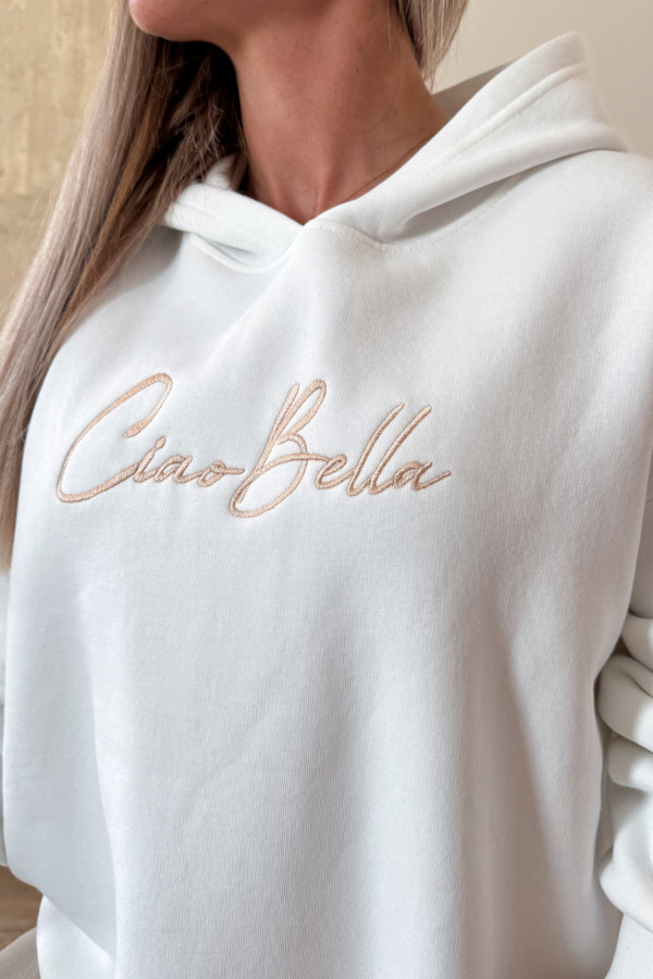 Bluza Oversizowa z Kapturem Ciao Bella - Biała 5