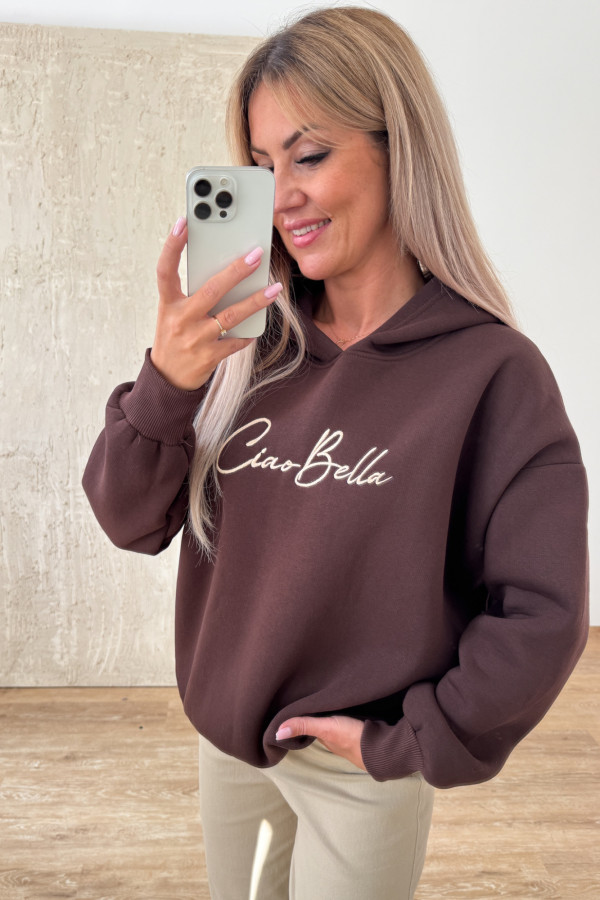 Bluza Oversizowa z Kapturem Ciao Bella - Czekolada 1