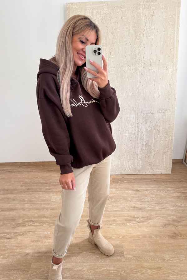 Bluza Oversizowa z Kapturem Ciao Bella - Czekolada 5