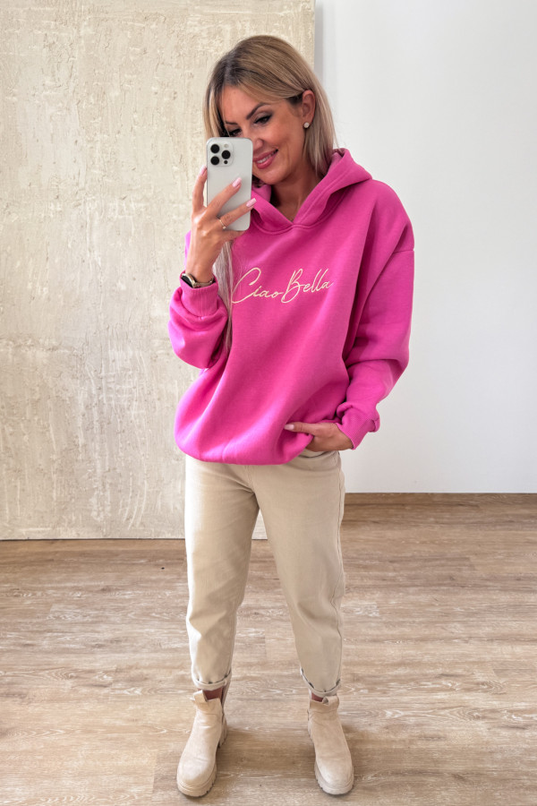 Bluza Oversizowa z Kapturem Ciao Bella - Różowa 1