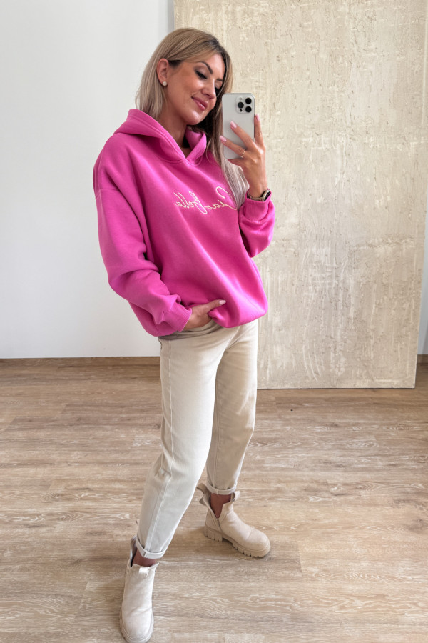 Bluza Oversizowa z Kapturem Ciao Bella - Różowa 2