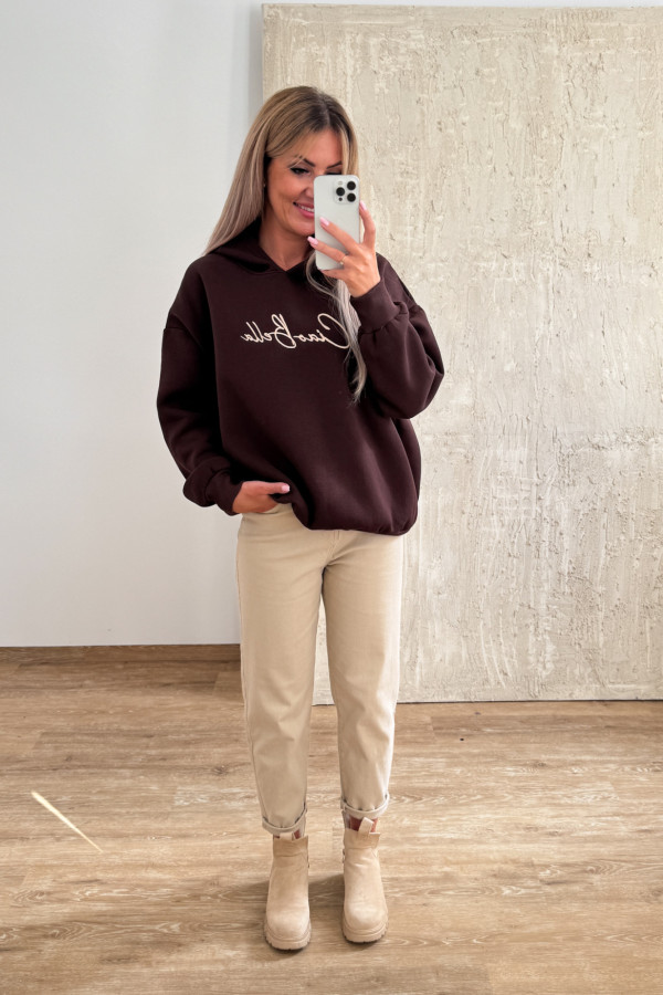Bluza Oversizowa z Kapturem Ciao Bella - Czekolada 7