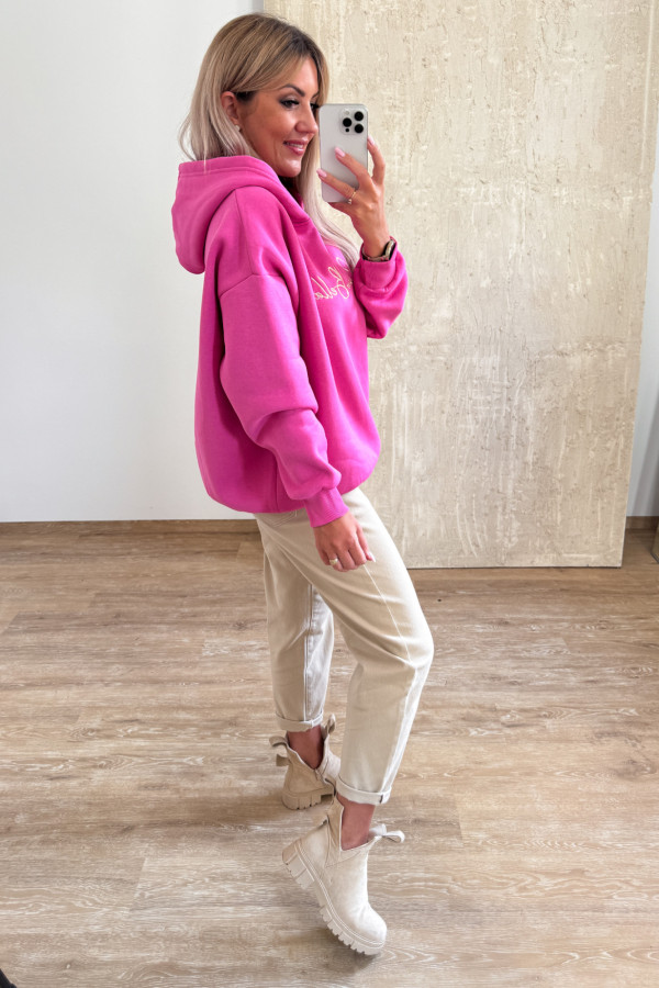 Bluza Oversizowa z Kapturem Ciao Bella - Różowa 3