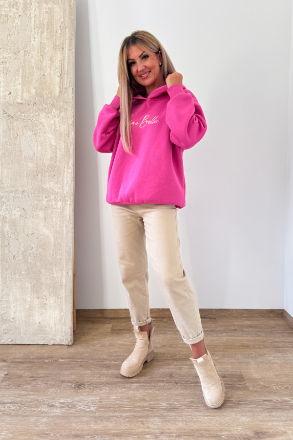 Bluza Oversizowa z Kapturem Ciao Bella - Różowa 8