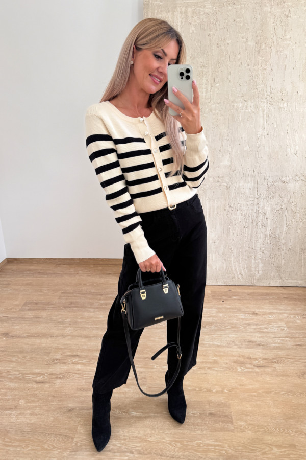 Sweter w Paski Rozpinany Solero - Beżowy 3