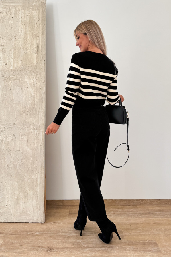 Sweter w Paski Rozpinany Solero - Czarny 6