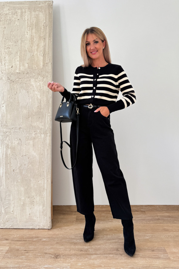 Sweter w Paski Rozpinany Solero - Czarny 7
