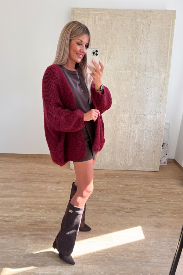 Sweter Kardigan Oversizowy Velso - Bordowy 3