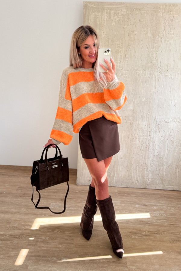 Sweter w Pasy Milano - Pomarańczowo Beżowy 2