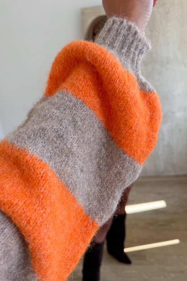 Sweter w Pasy Milano - Pomarańczowo Beżowy 3