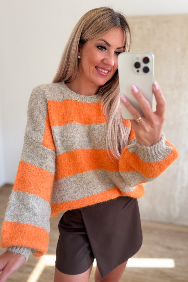 Sweter w Pasy Milano - Pomarańczowo Beżowy 4