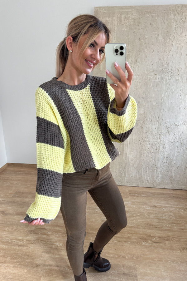 Sweter w Pasy Nestle - Czekolada z Żółtym 3