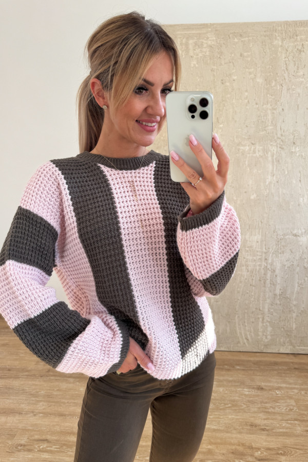 Sweter w Pasy Nestle - Czekolada z Pudrowym Różem 2