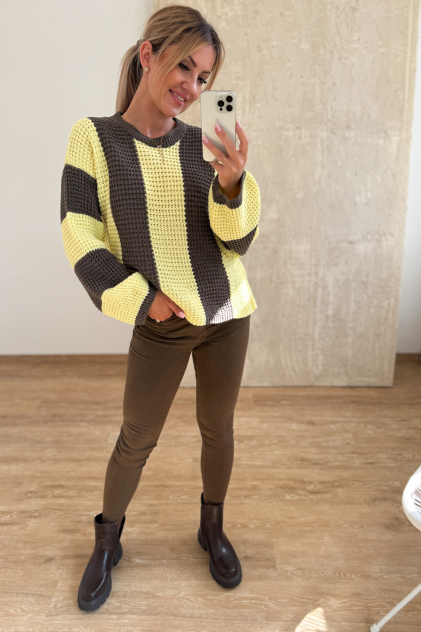 Sweter w Pasy Nestle - Czekolada z Żółtym 12