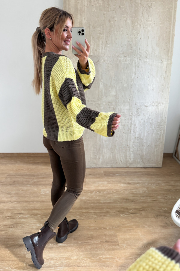 Sweter w Pasy Nestle - Czekolada z Żółtym 14