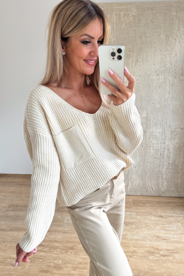 Sweter z Kieszonką Candy - Waniliowy 4