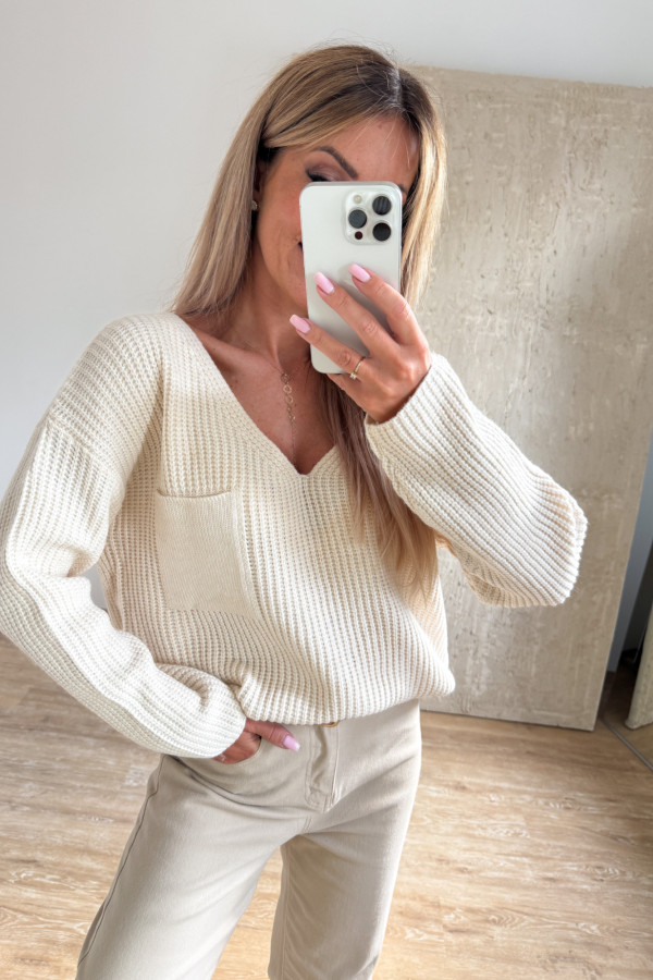 Sweter z Kieszonką Candy - Waniliowy 6