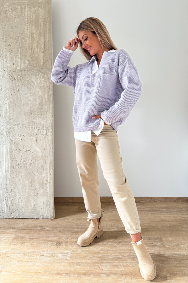Sweter z Kieszonką Candy - Liliowy 10