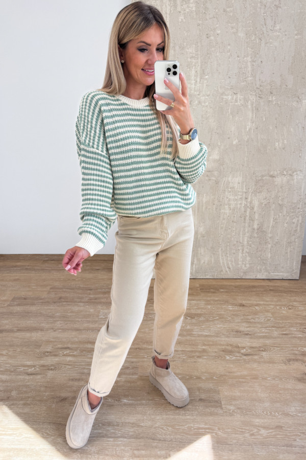 Sweter w Cienkie Paseczki Pasion - Waniliowo Miętowy 2