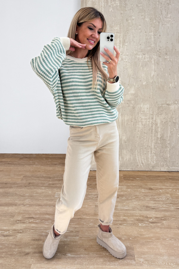 Sweter w Cienkie Paseczki Pasion - Waniliowo Miętowy 4