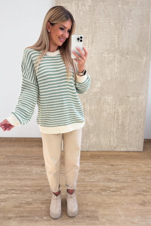 Sweter w Cienkie Paseczki Pasion - Waniliowo Miętowy 6